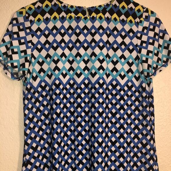 Maggy London Geometric Silky Shift Dress Diamond Print Colorful Geo Office - Picture 3 of 7